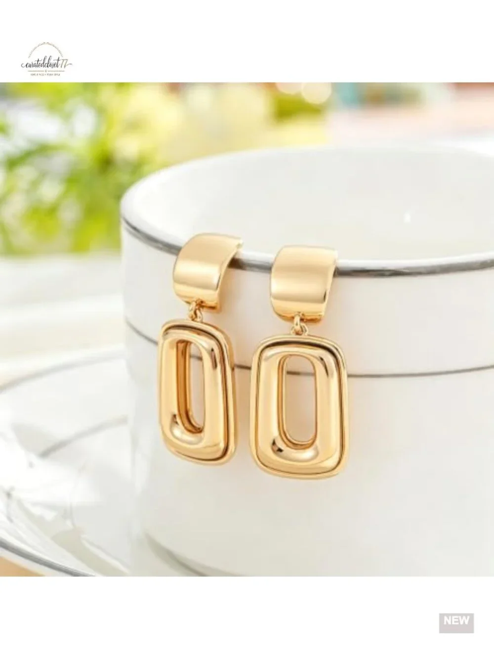 Geometric Drop Dangle Earrings 14K Gold Plated Chunky Statement